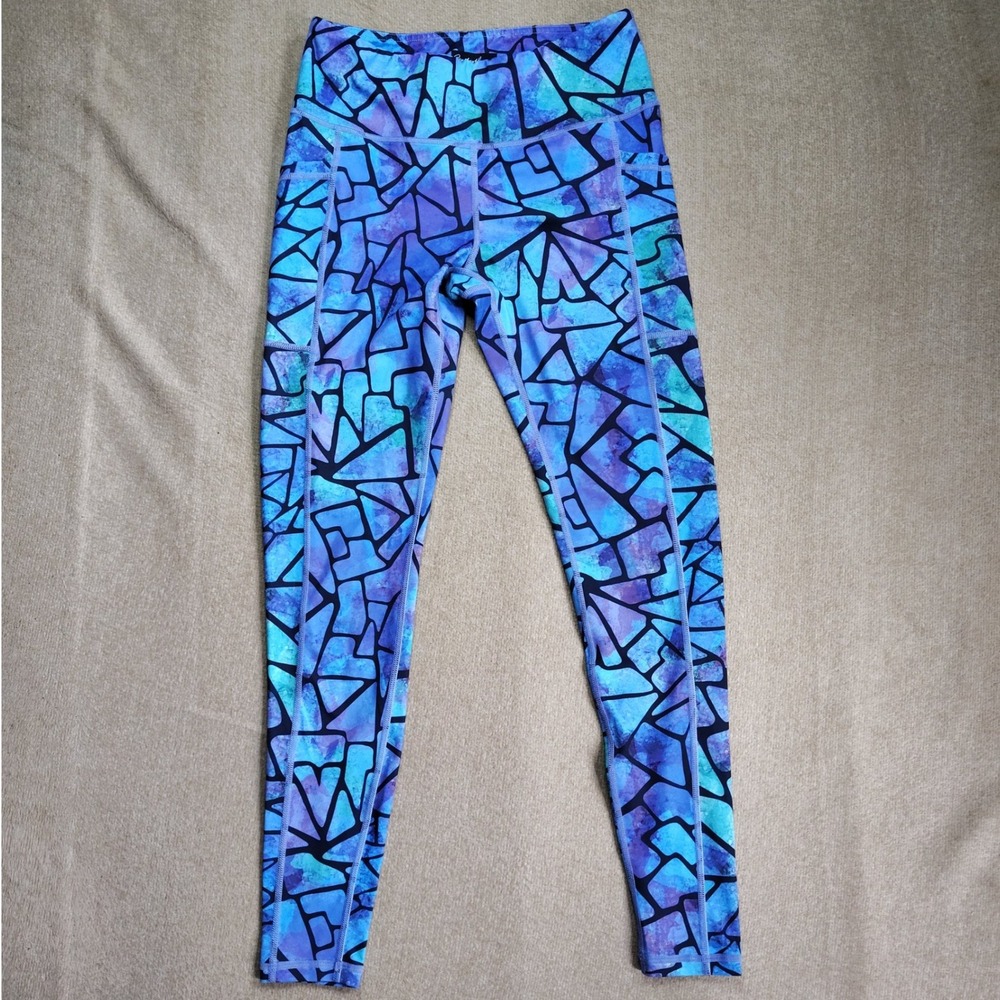 Constantly Varied Gear Leggings Womens Small Blue Stained Glass 7/8 Pocket - Picture 2 of 6